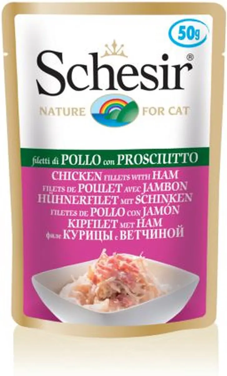 Schesir Adult Natvoer Kat Kipfilet & Ham 24x50g