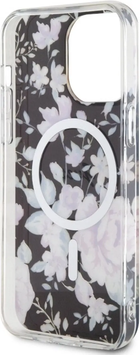 GUESS Flower MagSafe Hoesje - iPhone 14 Pro Max - Zwart