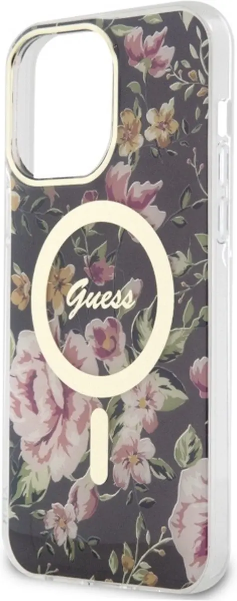 GUESS Flower MagSafe Hoesje - iPhone 14 Pro Max - Zwart
