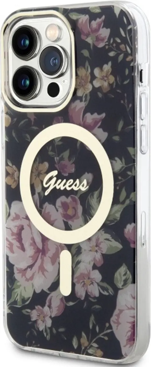 GUESS Flower MagSafe Hoesje - iPhone 14 Pro Max - Zwart