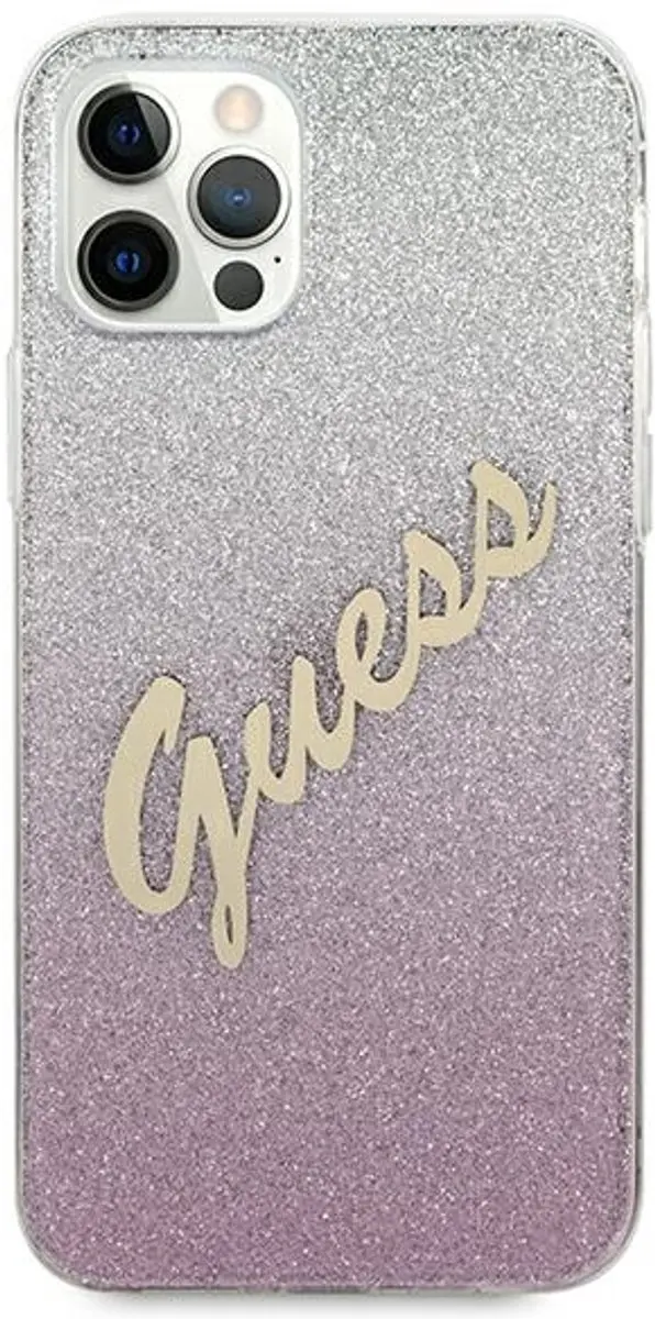 GUESS Gradient Vintage Glitter Hoesje iPhone 12 Pro Max - Roze