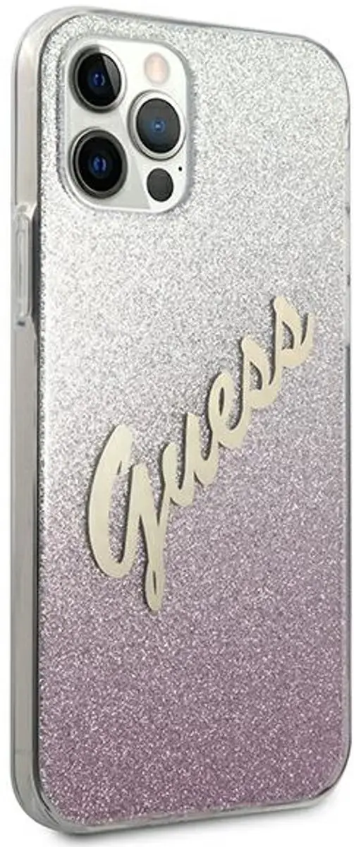 GUESS Gradient Vintage Glitter Hoesje iPhone 12 Pro Max - Roze