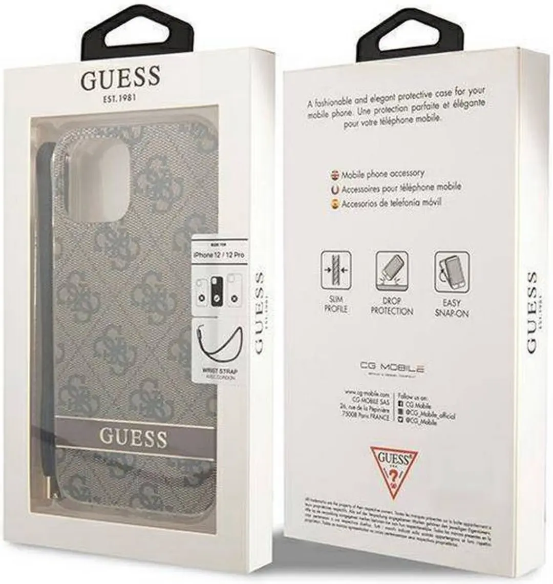 GUESS 4G Printed Stripe Back Case met Strap - iPhone 12/12 Pro - Bruin
