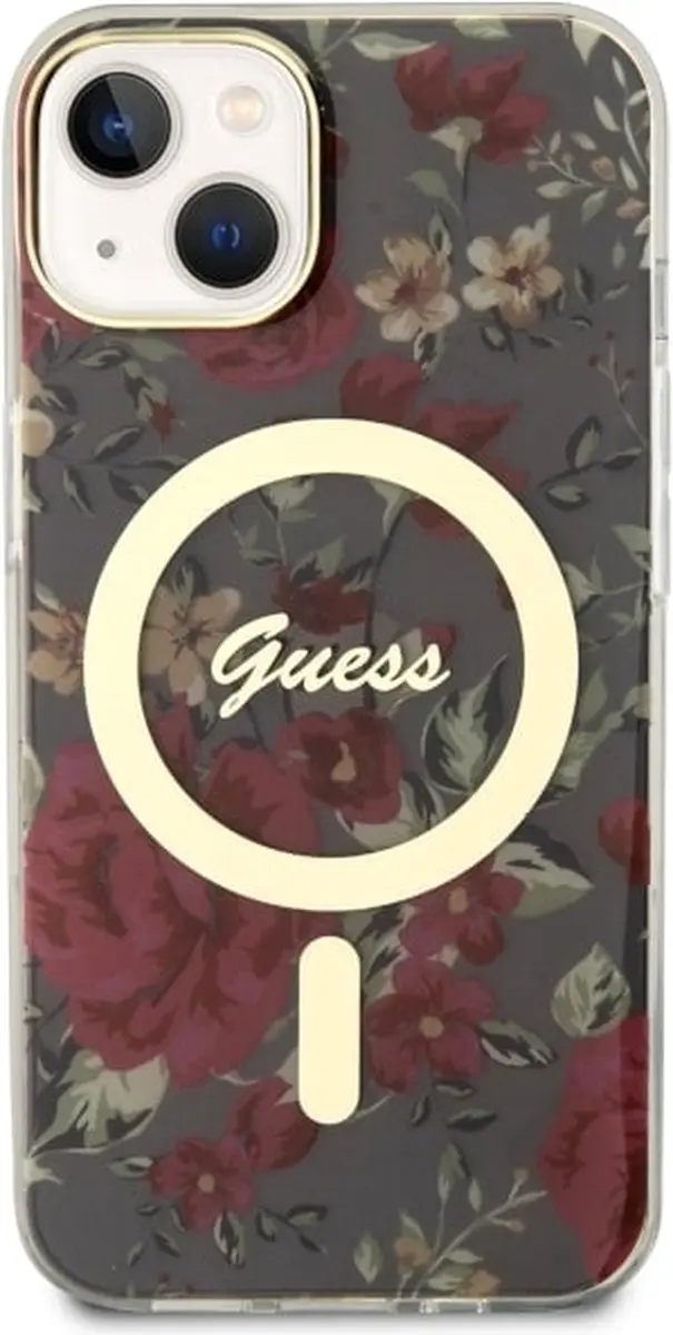 GUESS Flower Back Case MagSafe iPhone 14 - Khaki
