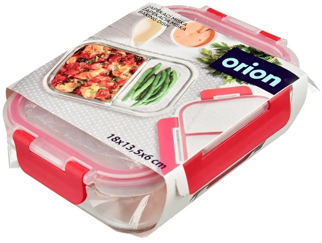 Orion Glazen Voedselcontainer 550ml - Scheidbaar - Rood/Transparant