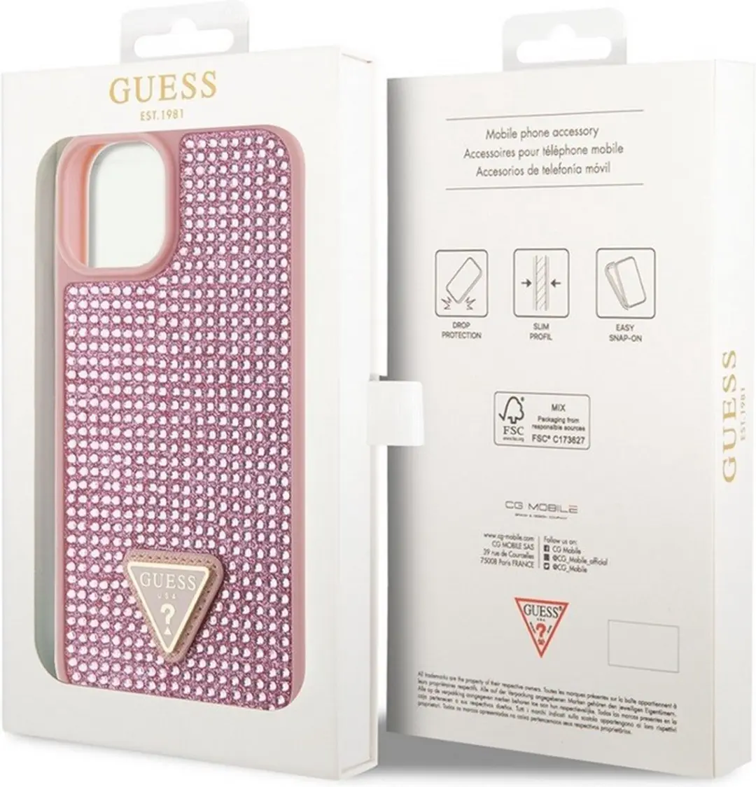 GUESS Roze Rhinestones Back Cover voor iPhone 15