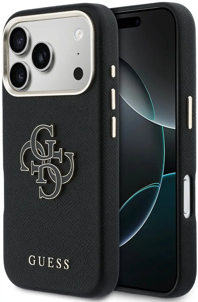 GUESS PU Resin Logo Backcover 14929 - iPhone 17 Pro - Zwart