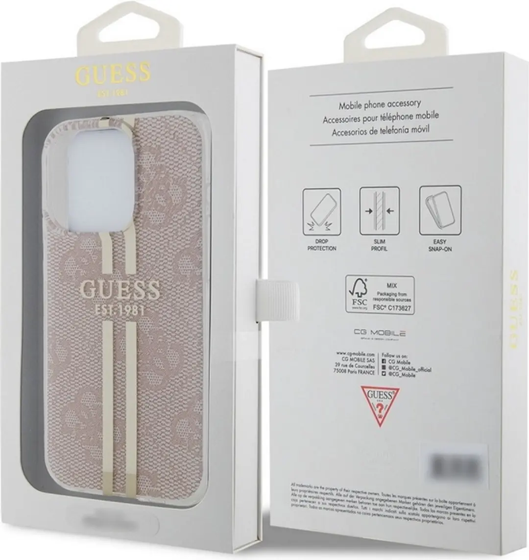 GUESS 4G Gold Stripe Back Case - iPhone 15 Pro - Roze