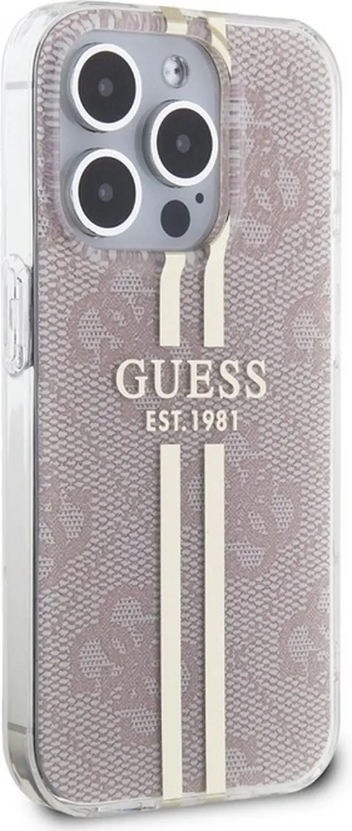 GUESS 4G Gold Stripe Back Case - iPhone 15 Pro - Roze