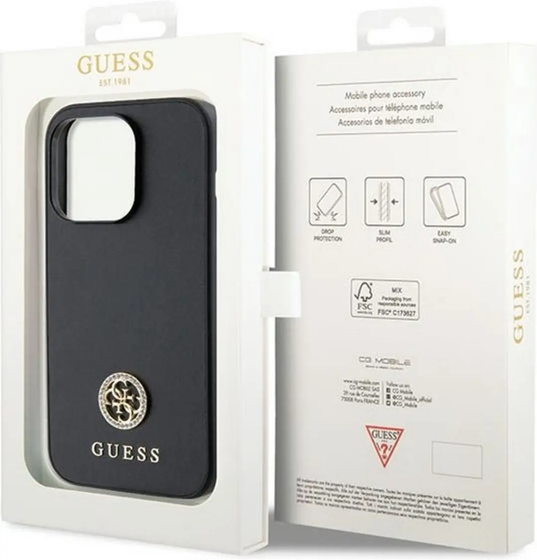 GUESS Strass Metal Logo Back Case - iPhone 13 Pro Max - Zwart