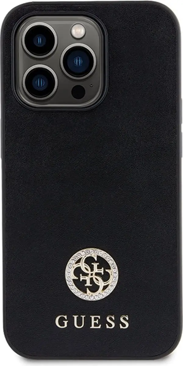 GUESS Strass Metal Logo Back Case - iPhone 13 Pro Max - Zwart