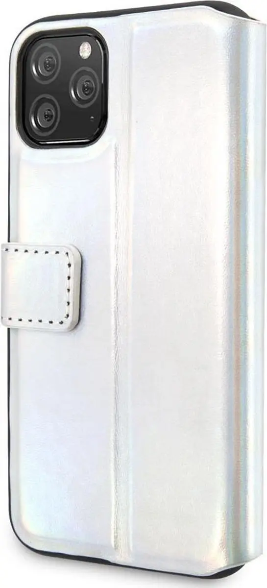 GUESS iPhone 11 Pro Hoesje - Effen Zilver - Kunstleer - 3 Pasjes