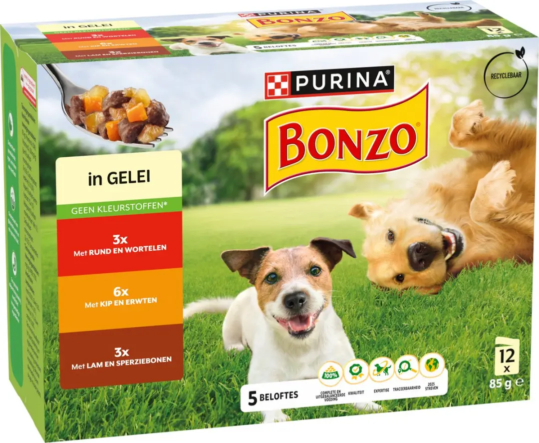Bonzo Adult Natvoer Rund Kip & Lam - 48 Zakjes