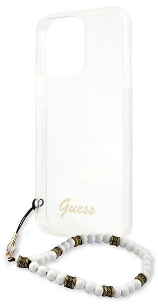 Guess PC Script Back Case - iPhone 13 Pro - Transparant met Witte Parels