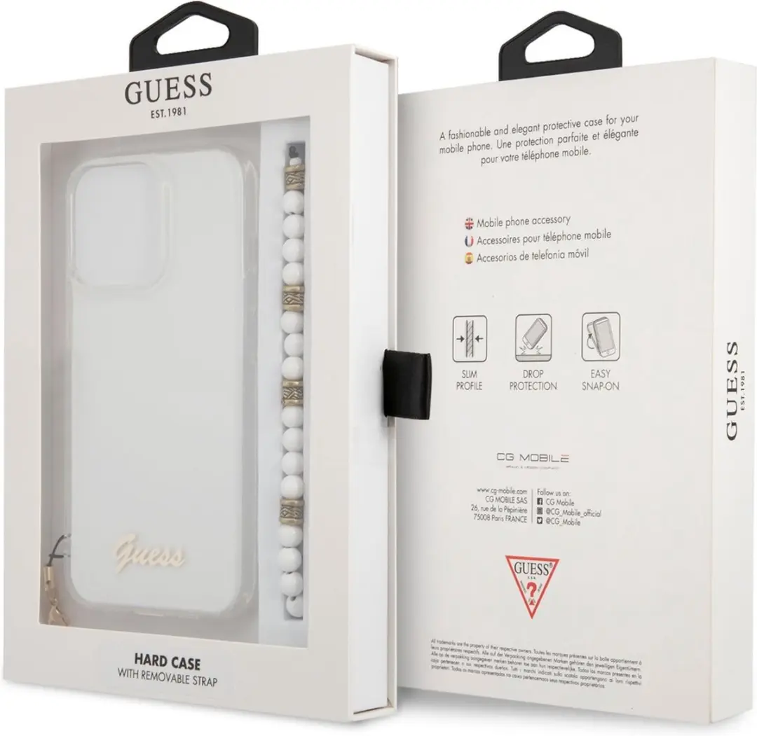 Guess PC Script Back Case - iPhone 13 Pro - Transparant met Witte Parels