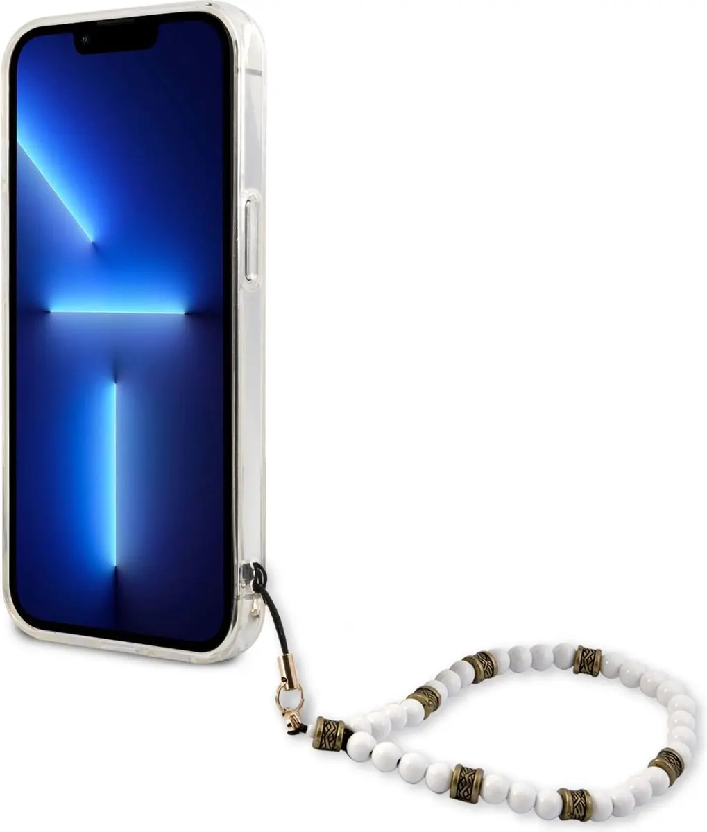 Guess PC Script Back Case - iPhone 13 Pro - Transparant met Witte Parels