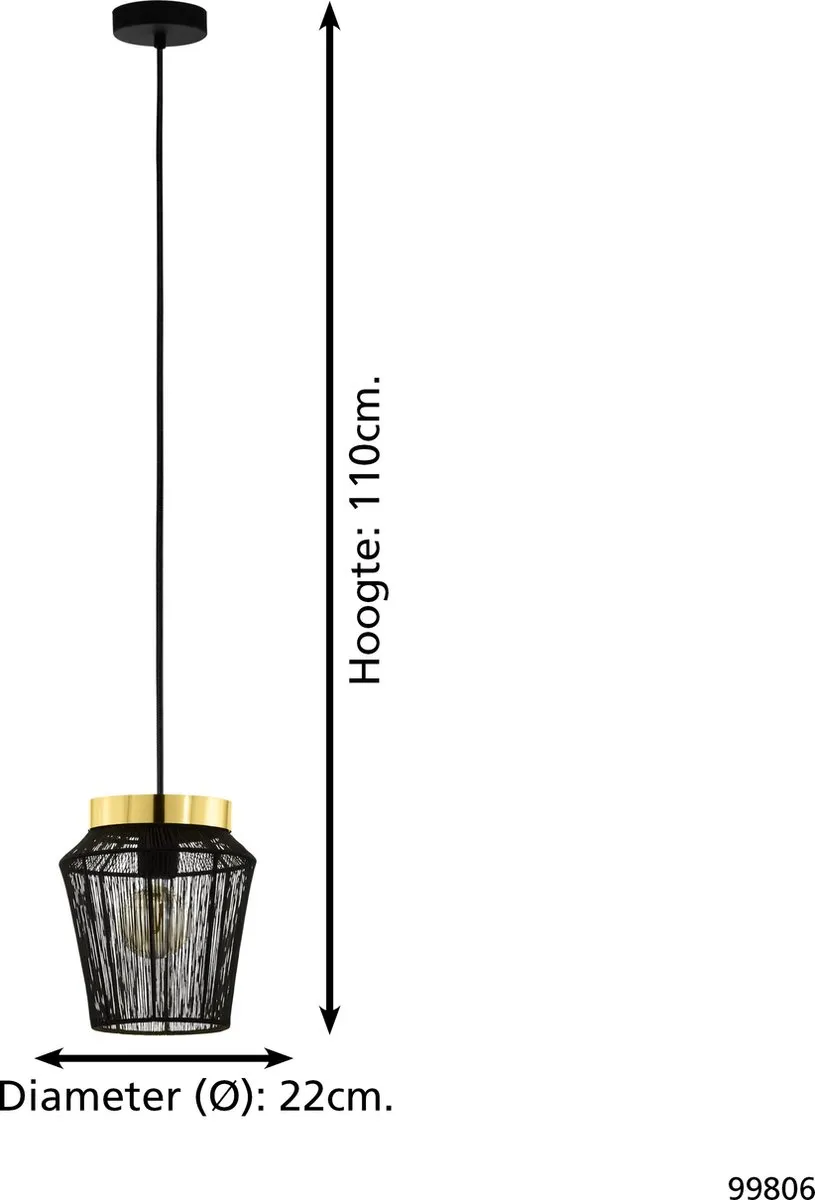Eglo Escandidos Hanglamp E27 - 3 Lichtpunten - Ø22cm - Zwart/Goud
