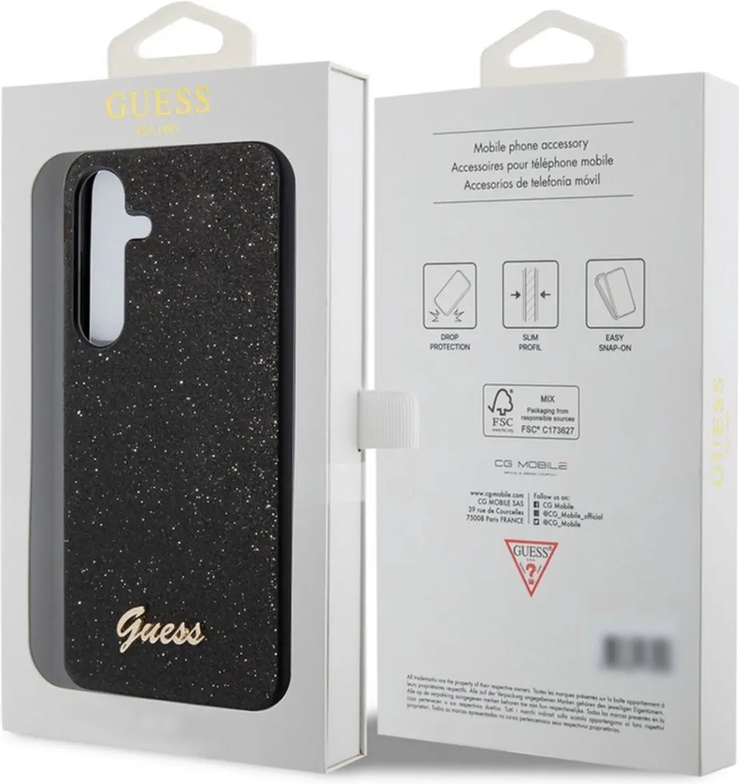 GUESS Glitter Back Case Zwart - Samsung Galaxy S24 Plus