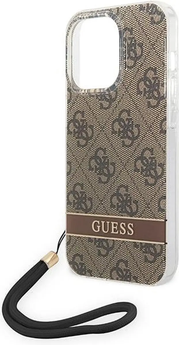 GUESS 4G Printed Back Case met Strap - iPhone 14 Pro - Bruin