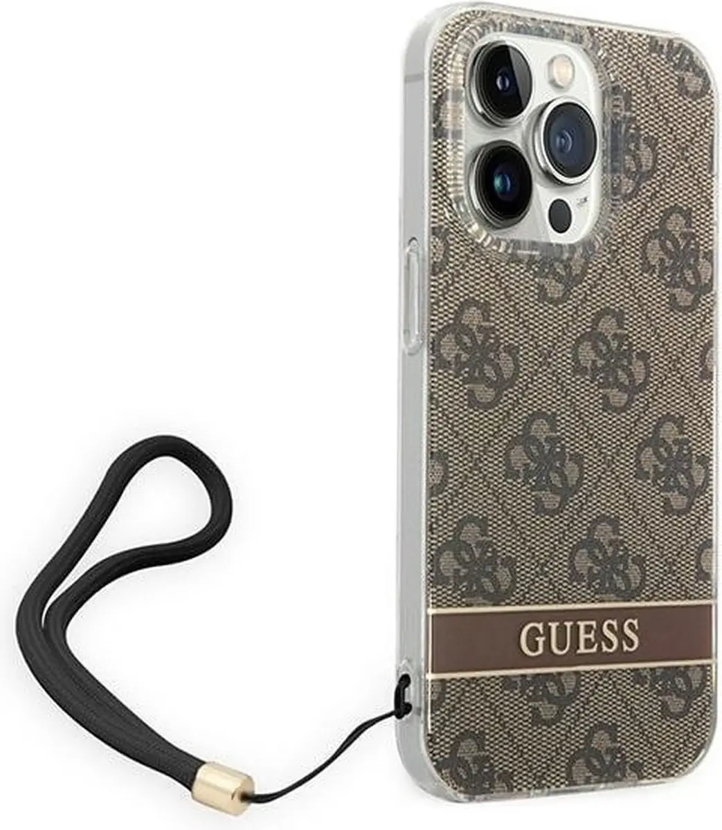 GUESS 4G Printed Back Case met Strap - iPhone 14 Pro - Bruin