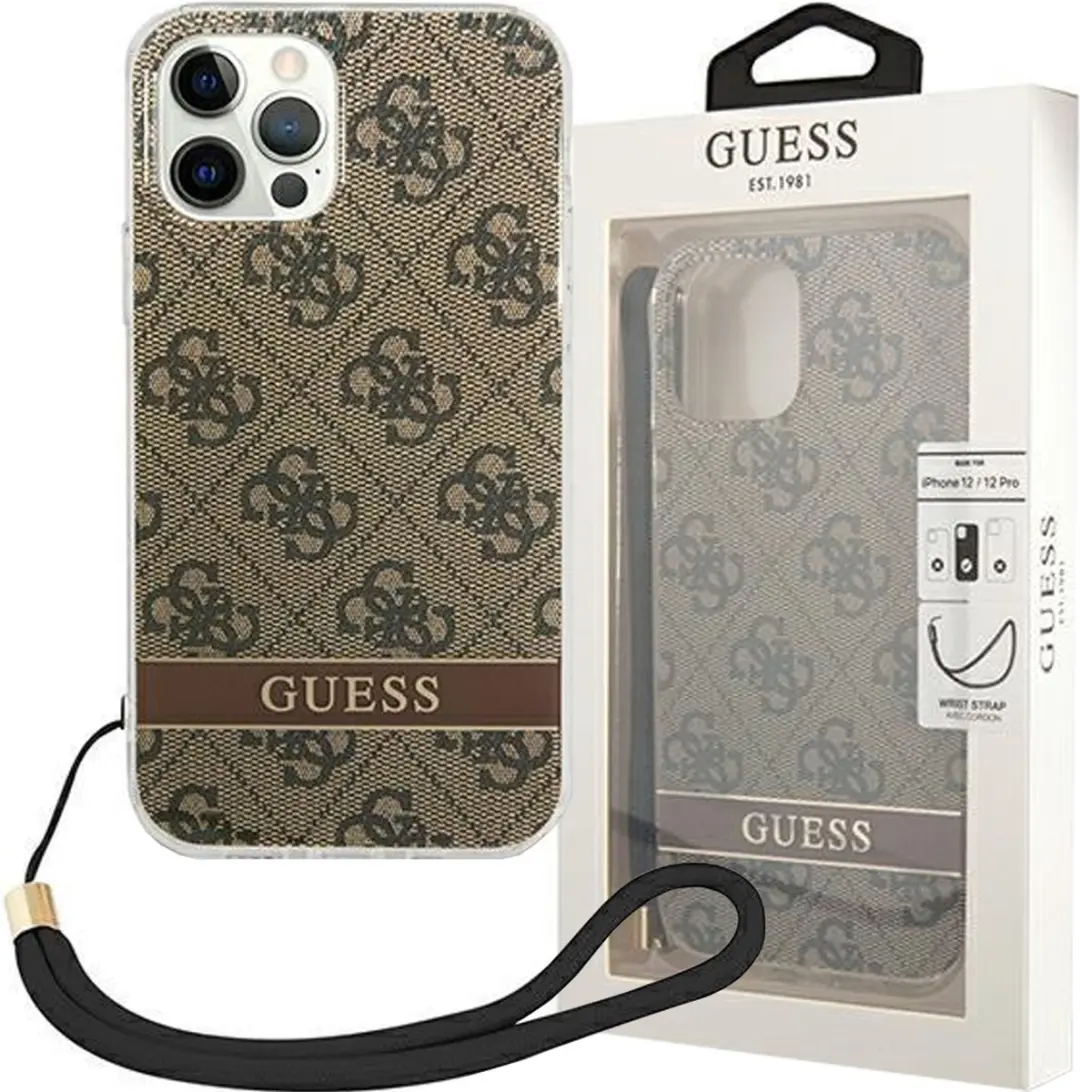 GUESS 4G Printed Back Case met Strap - iPhone 14 Pro - Bruin