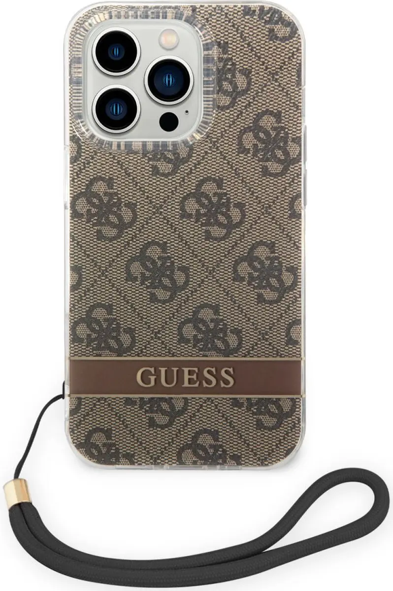 GUESS 4G Printed Back Case met Strap - iPhone 14 Pro - Bruin