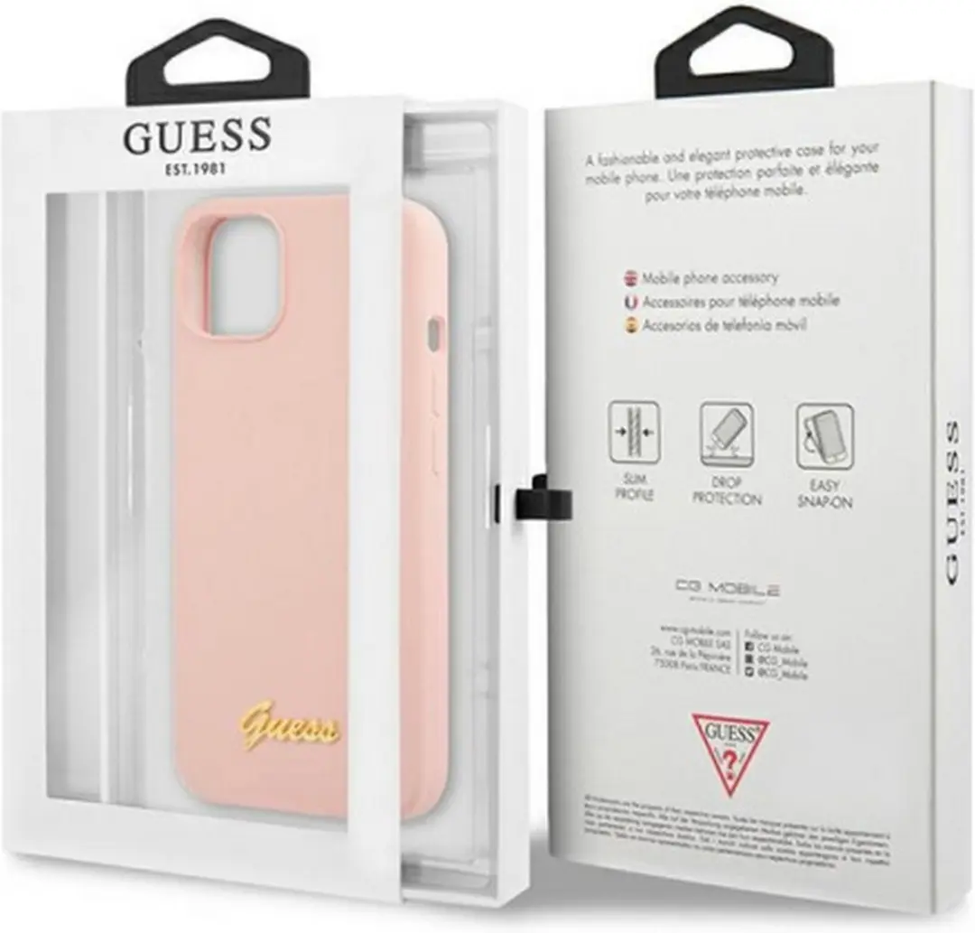 Guess Silicone Retro Back Case Roze - iPhone 13