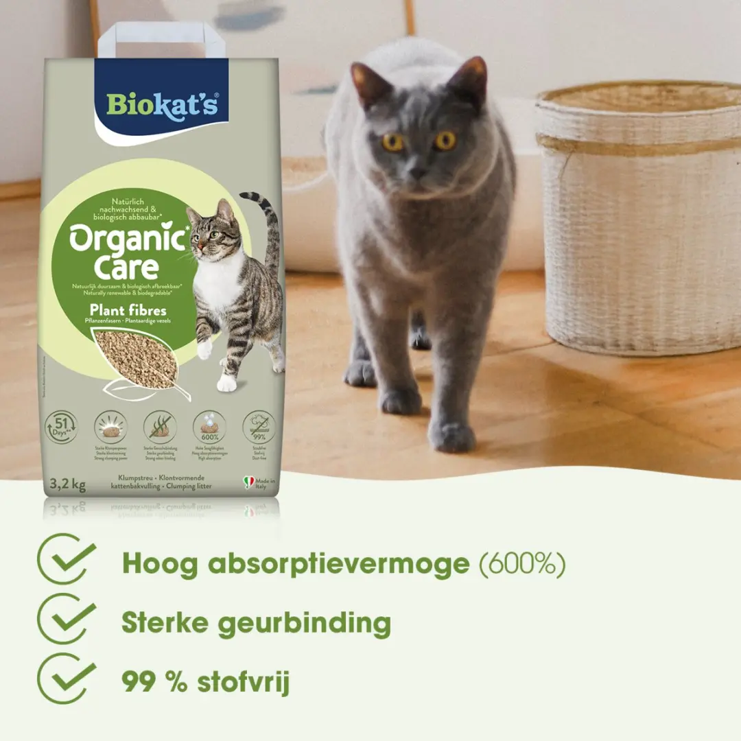 Biokat's Organic Care Plantvezels Kattenbakvulling 3,2kg - Klontvormend