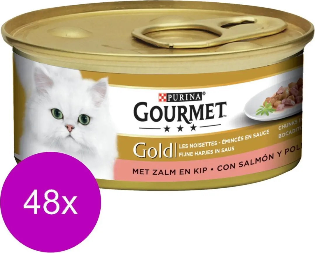Gourmet Gold Fijne Hap Zalm/Kip Kattenvoer - 48 x 85g