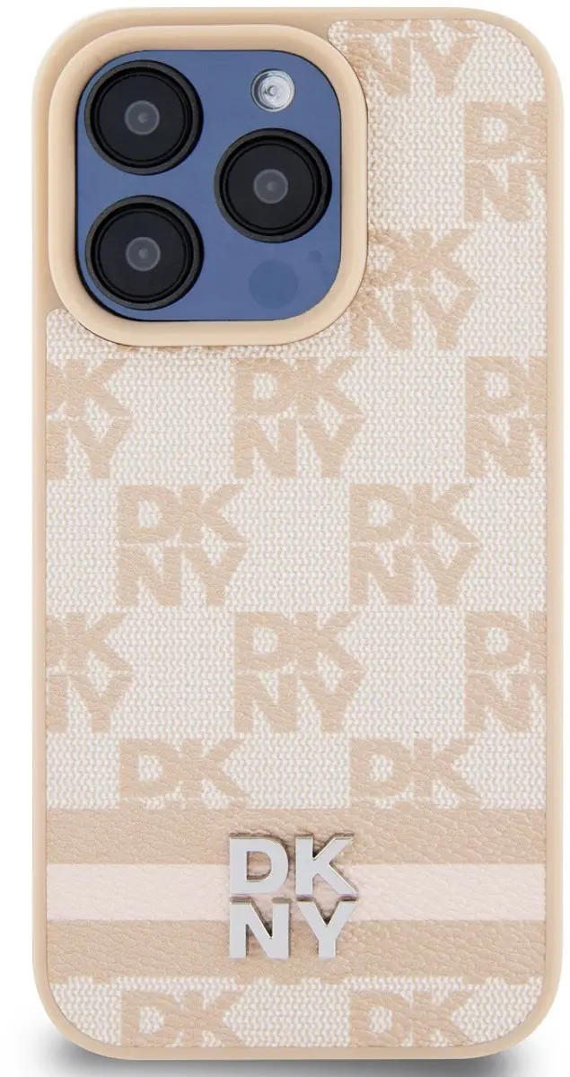 DKNY Checkered Printed Stripe Hoesje - iPhone 13 Pro Roze