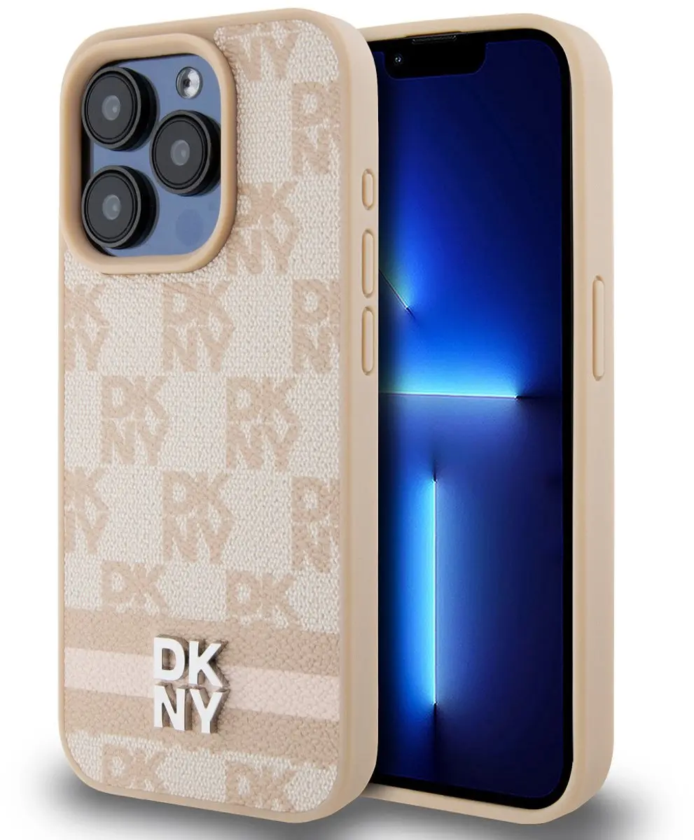 DKNY Checkered Printed Stripe Hoesje - iPhone 13 Pro Roze