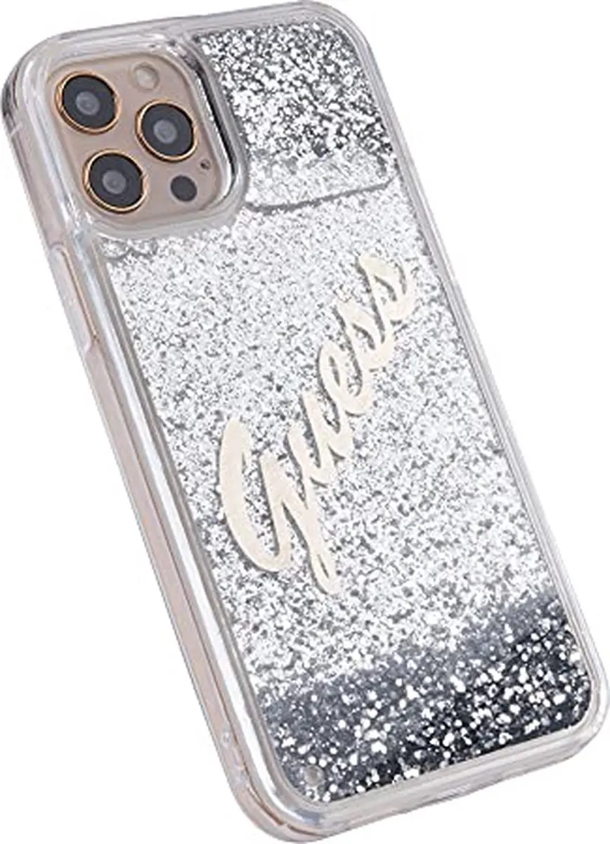 Guess Liquid Glitter Vintage Backcase iPhone 12 Pro Max - 6824 - Grijs