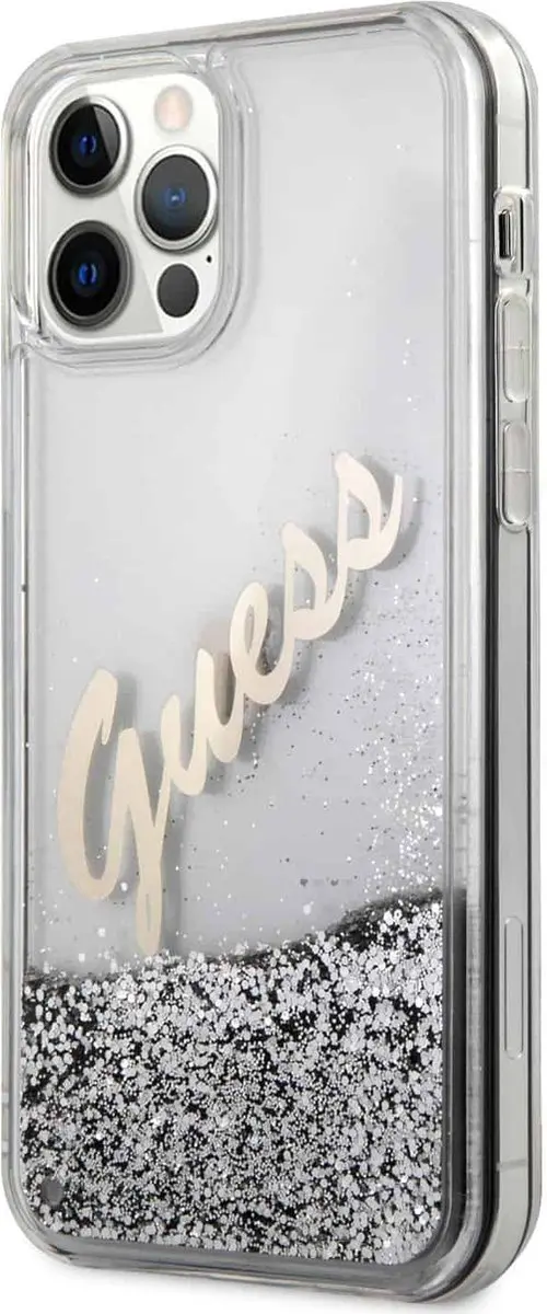 Guess Liquid Glitter Vintage Backcase iPhone 12 Pro Max - 6824 - Grijs