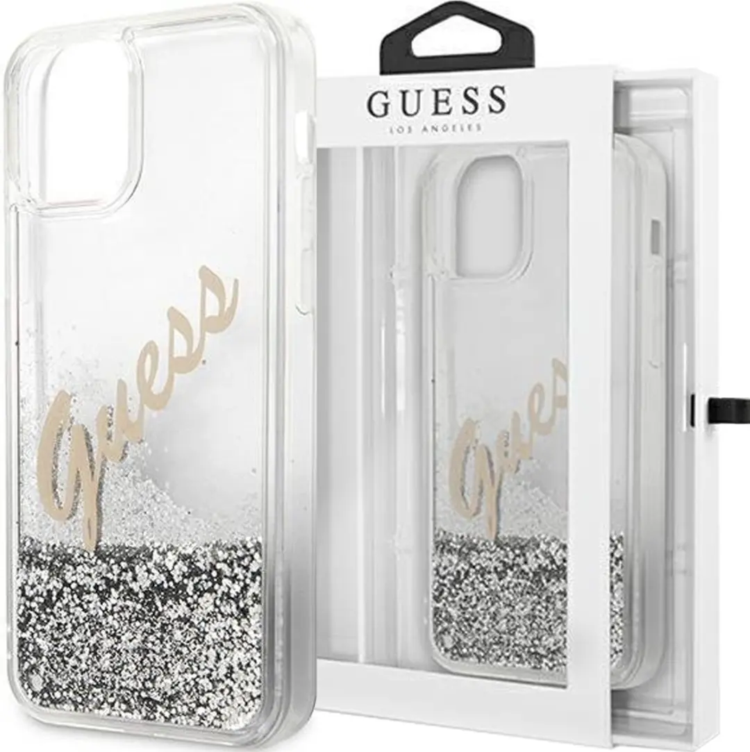 Guess Liquid Glitter Vintage Backcase iPhone 12 Pro Max - 6824 - Grijs