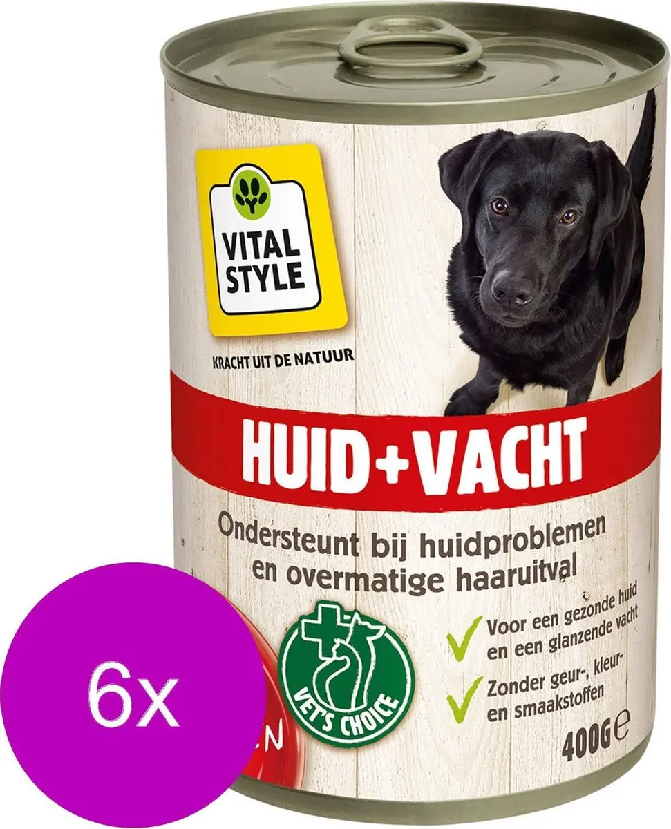 Vitastyle Blik Huid + Vacht Hondenvoer 6 x 400g - Kip & Varken