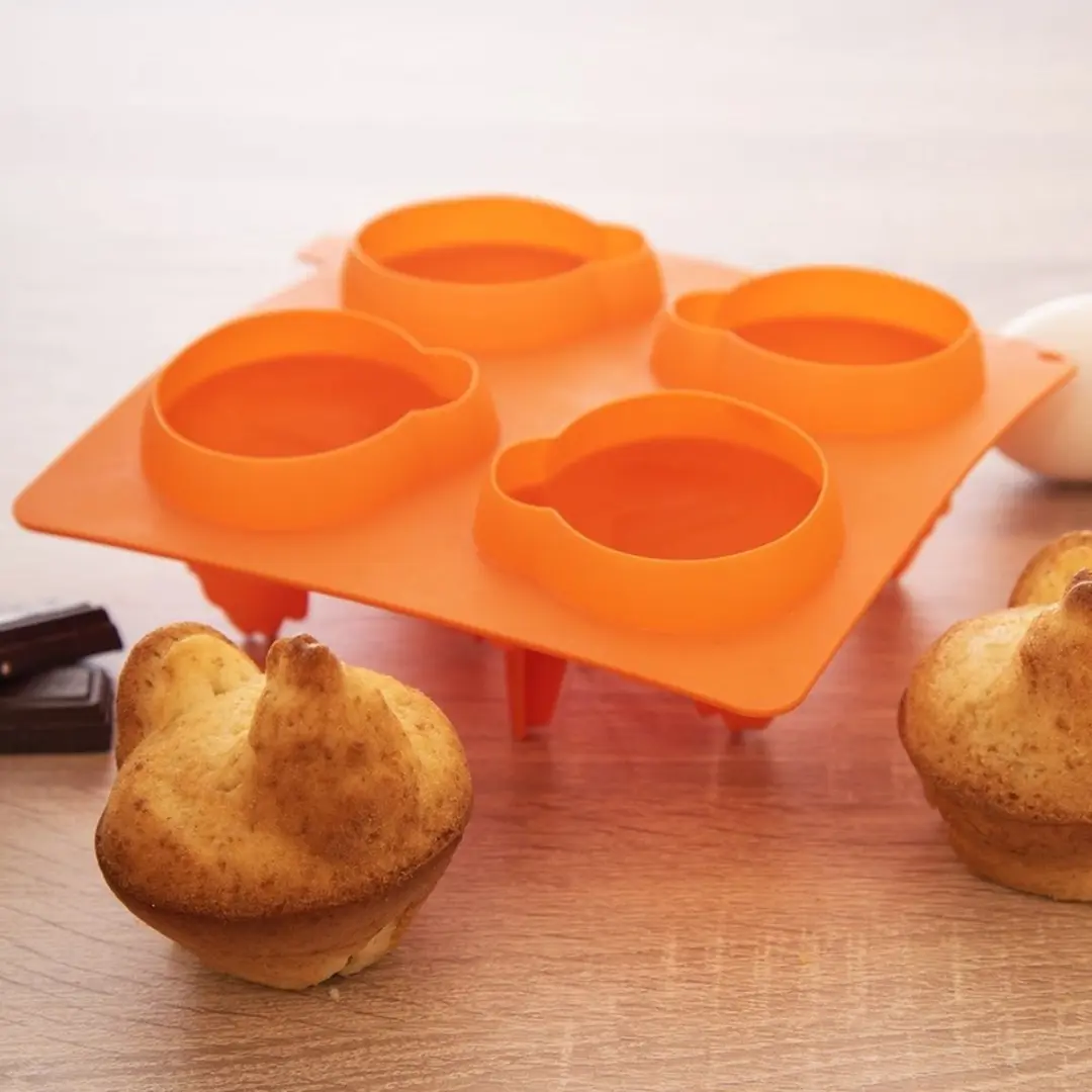 Orion Sillinie Siliconen Bakvorm 3D Kippen - 4 Stuks - Oranje - afbeelding 5 van 6