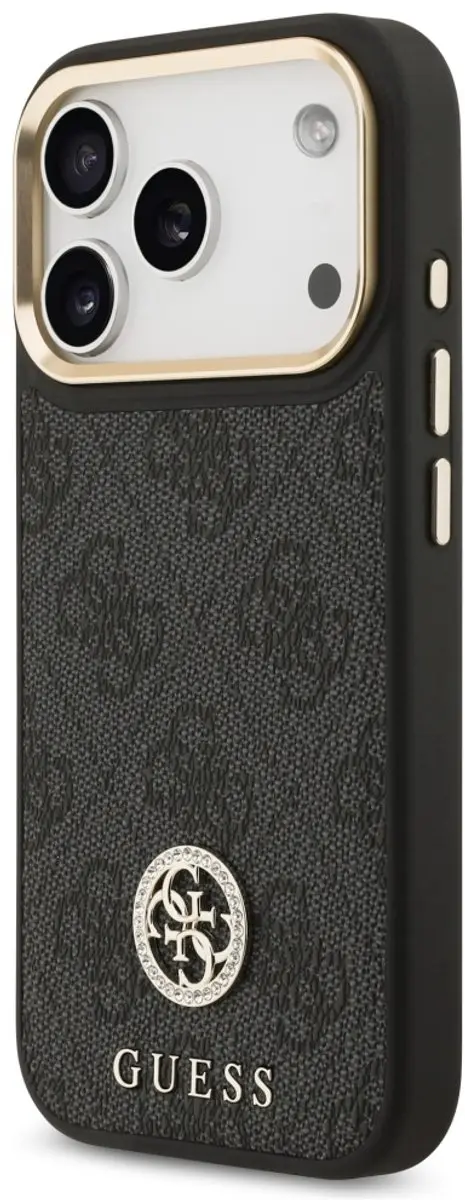 GUESS Case 4G Strass Logo Grote Band Magsafe - iPhone 17 Pro - Zwart