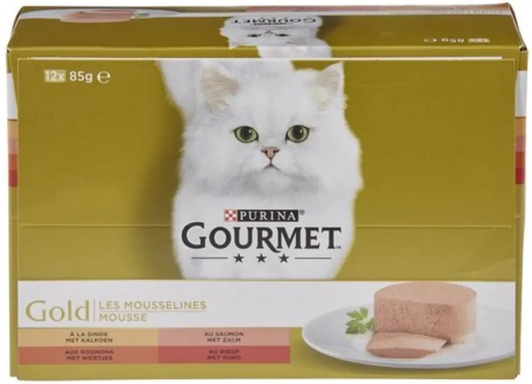 Gourmet Gold Mousse - Kalkoen/Zalm/Niertjes/Rund 12x85g