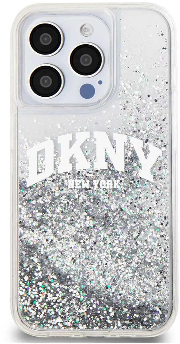 DKNY Liquid Glitter Arch Logo Back Case - iPhone 14 Pro - Wit/Zilver