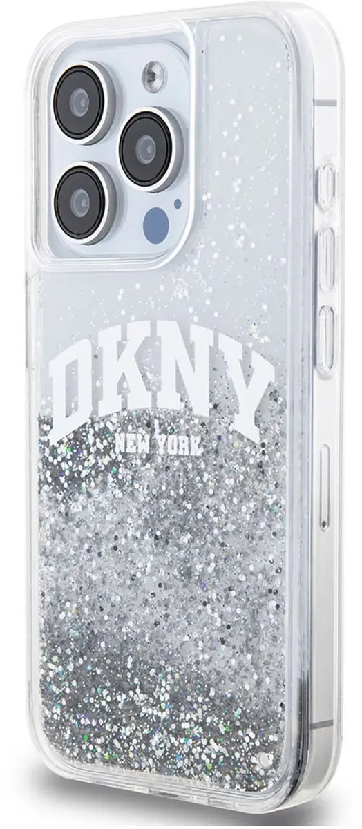 DKNY Liquid Glitter Arch Logo Back Case - iPhone 14 Pro - Wit/Zilver