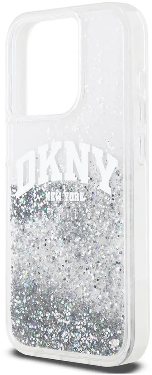 DKNY Liquid Glitter Arch Logo Back Case - iPhone 14 Pro - Wit/Zilver - afbeelding 6 van 6