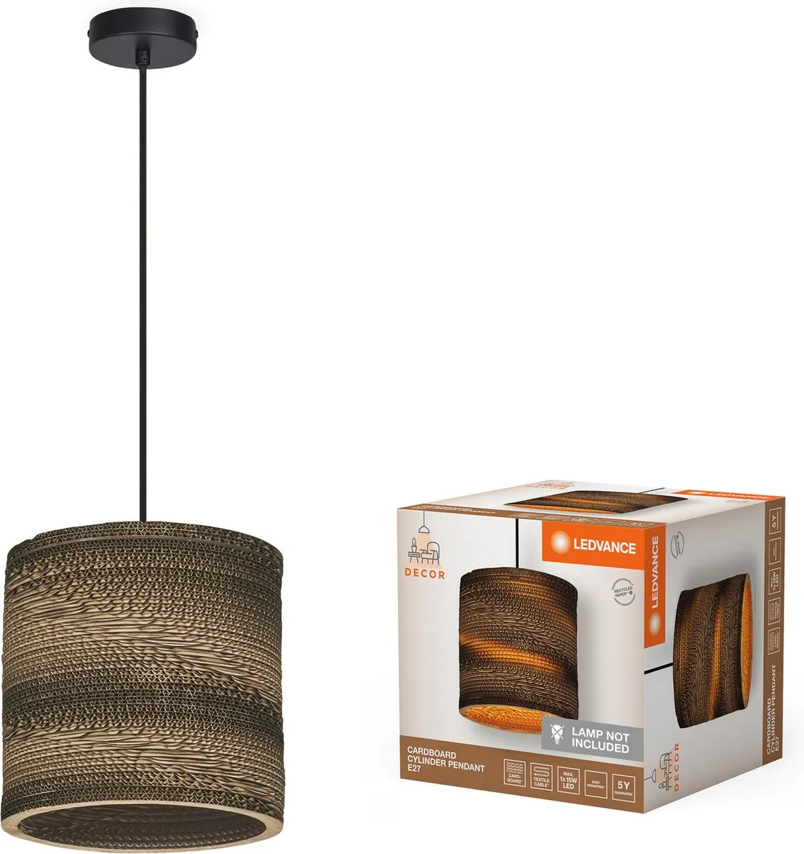LEDVANCE Decor Karton Cilinder Hanglamp - Bruin - Ø250mm