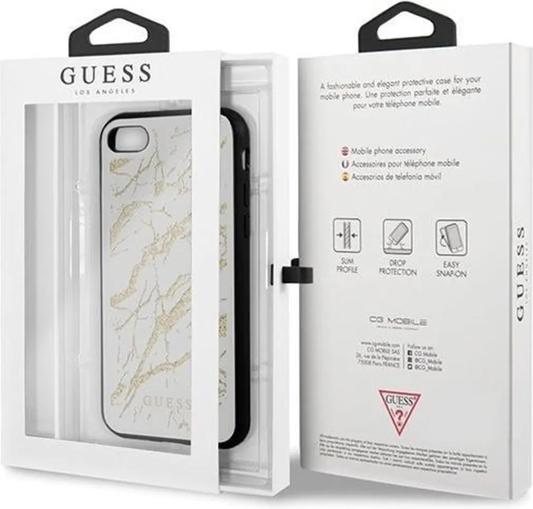 GUESS Marble Glas Hoesje - iPhone 7/8/SE (2020) - Wit/Goud