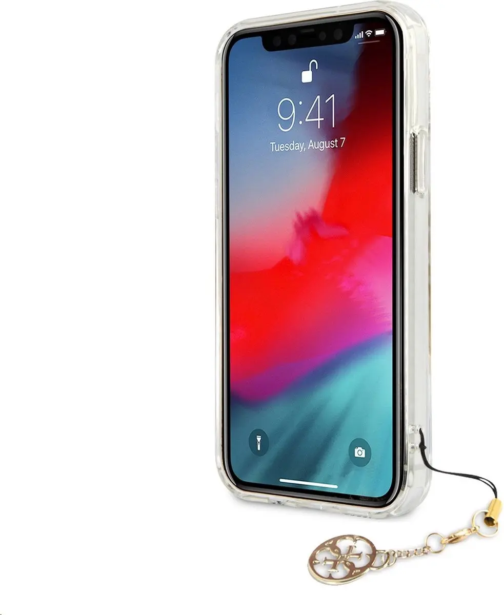GUESS 4G Gold Logo Back Cover Charms - iPhone 12 Pro Max - Transparant/Goud
