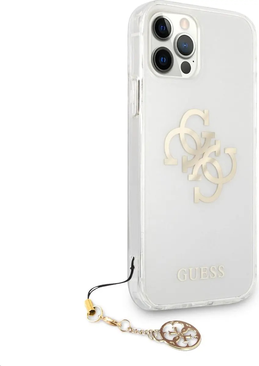 GUESS 4G Gold Logo Back Cover Charms - iPhone 12 Pro Max - Transparant/Goud
