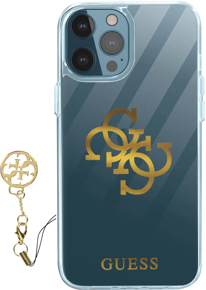 GUESS 4G Gold Logo Back Cover Charms - iPhone 12 Pro Max - Transparant/Goud