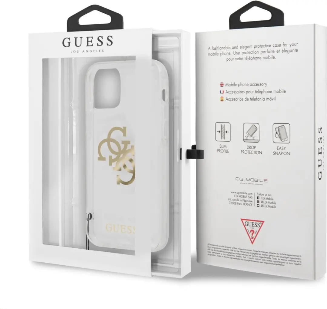GUESS 4G Gold Logo Back Cover Charms - iPhone 12 Pro Max - Transparant/Goud