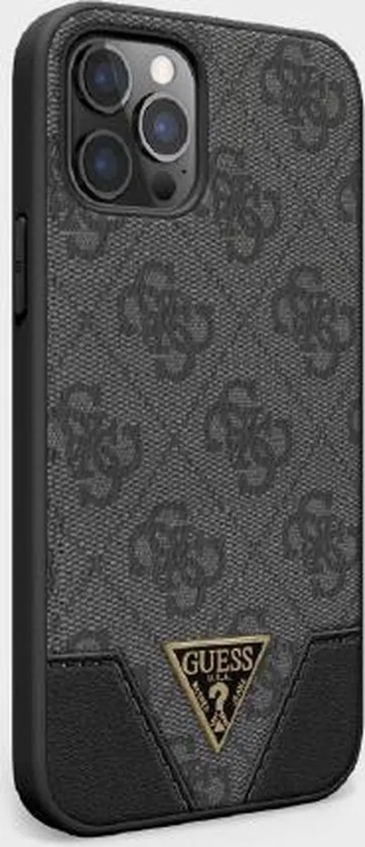 GUESS iPhone 12/12 Pro Backcase - Effen Grijs Kunstleer - afbeelding 2 van 6