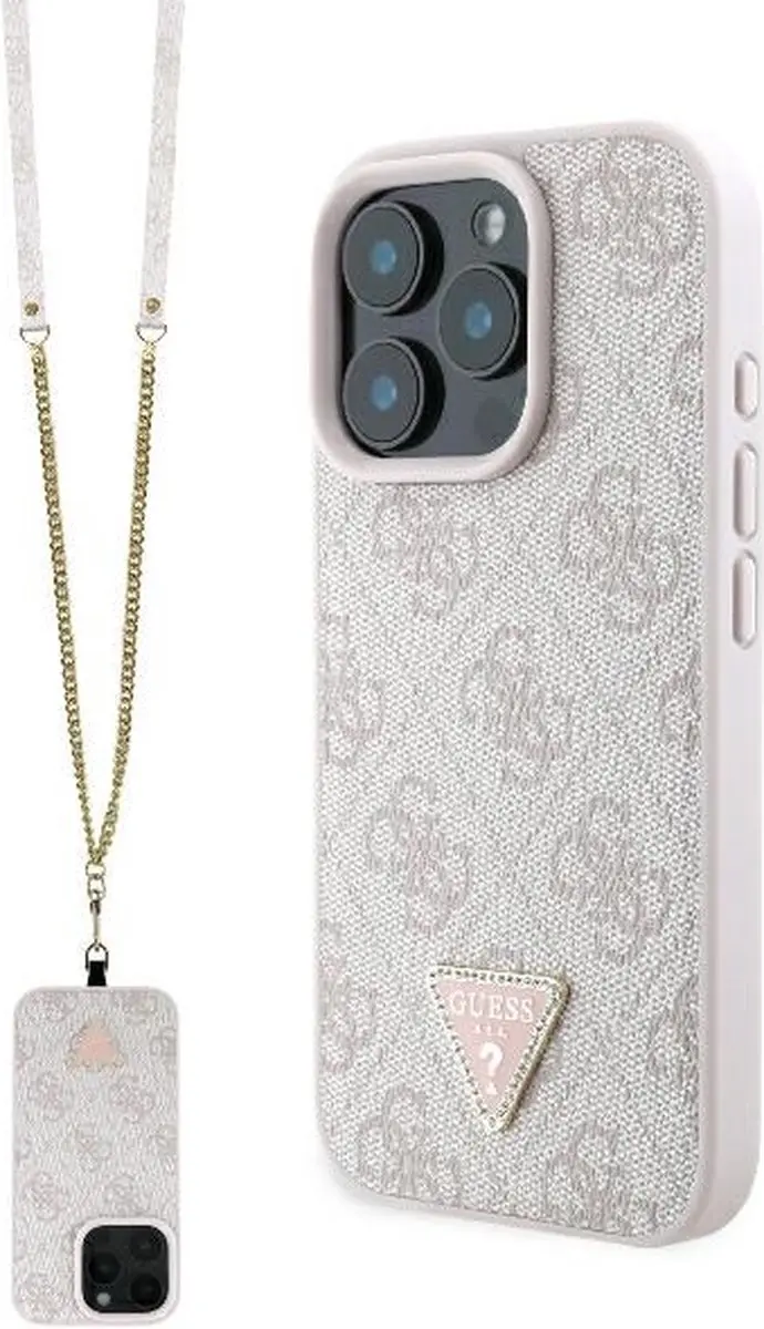 Guess GUHCP16LP4TDSCPP iPhone 16 Pro Hoesje - Roze Leder - Strass Crossbody
