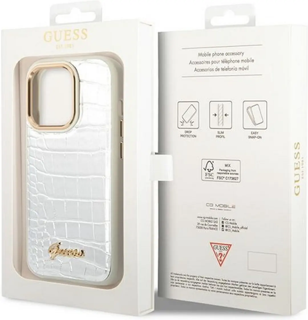 Guess Crocodile Back Case GUHCP14MCRSL - iPhone 14 Pro - Zilver